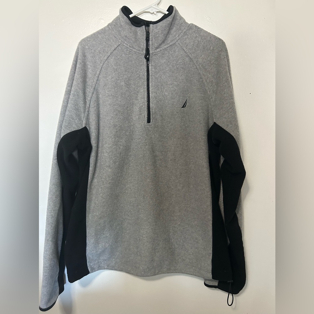 Y2K Nautica Black and Gray Fleece Zip Pullover Jacket